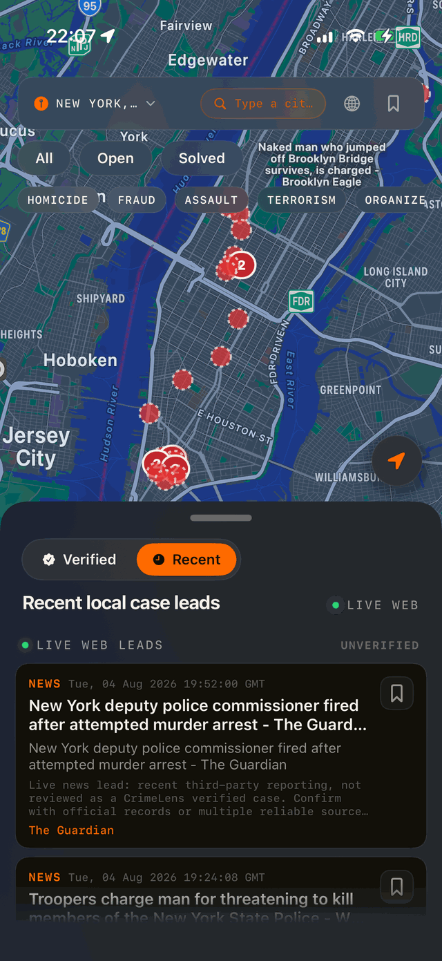 Recent local case leads, pulled live from the web and flagged as unverified